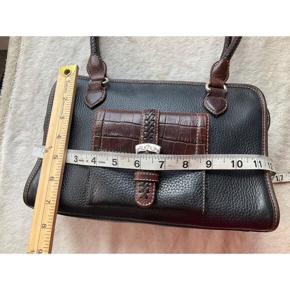 Vintage Brighton Black & Brown Leather Satchel Shoulder Bag Crock Embossed Y2K - Picture 3 of 16